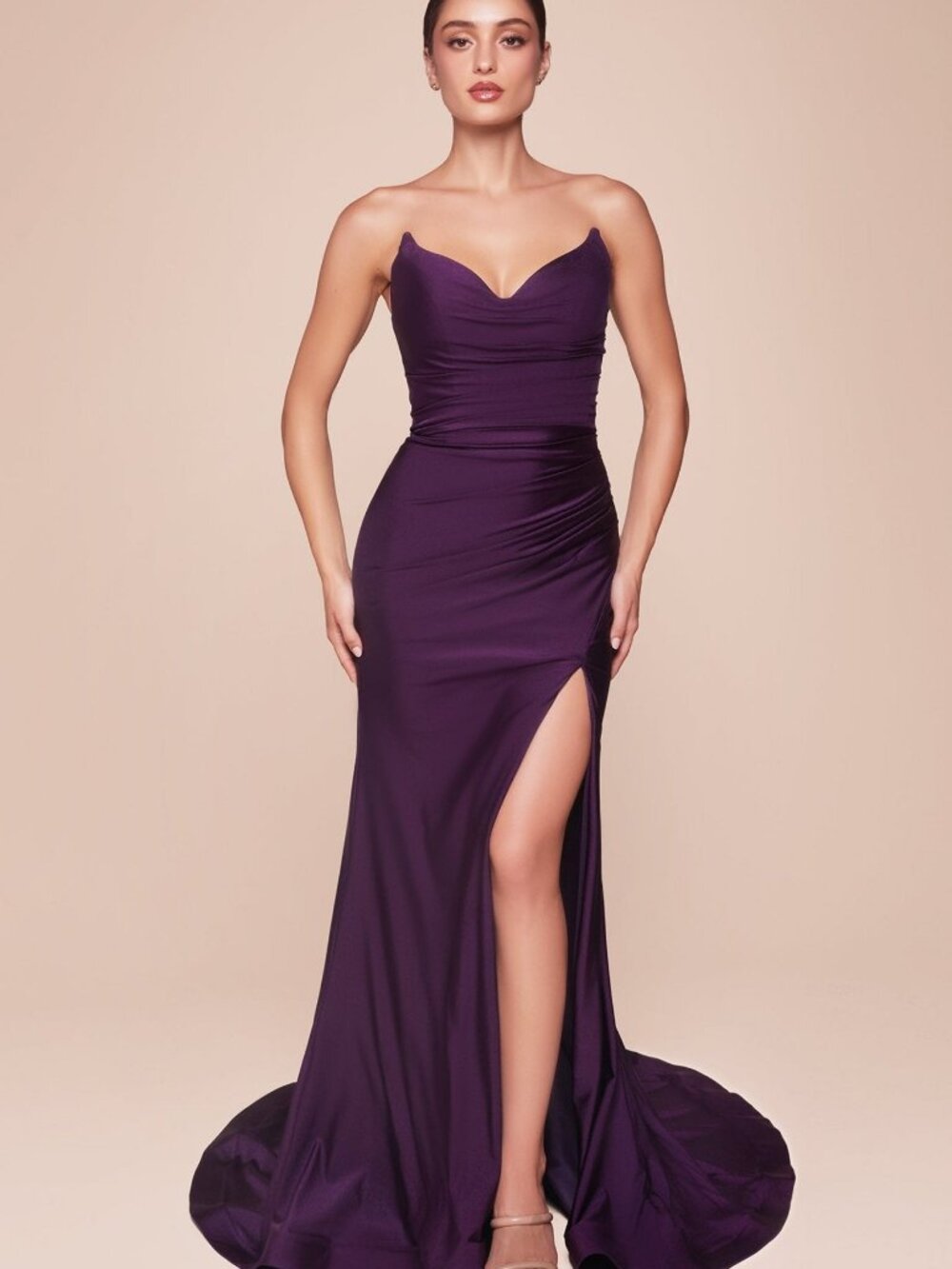 NEW EGGPLANT Evening Gown Floor Length Formal Elegant Stunning CD791